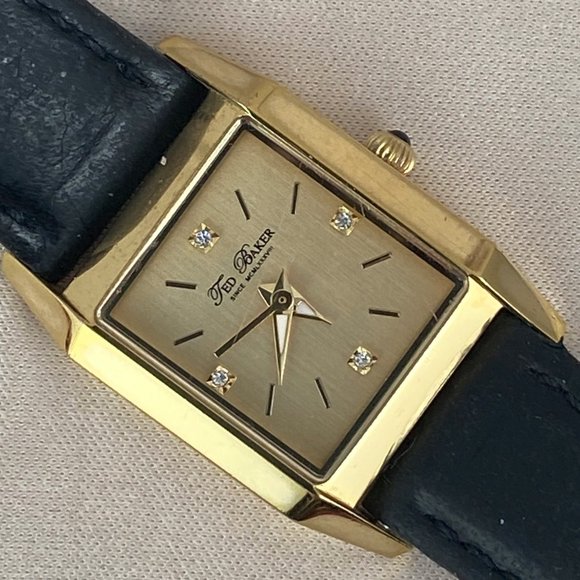 Ted Baker London Gold Crystal Women's Dress Watch with Black Strap - Picture 4 of 9